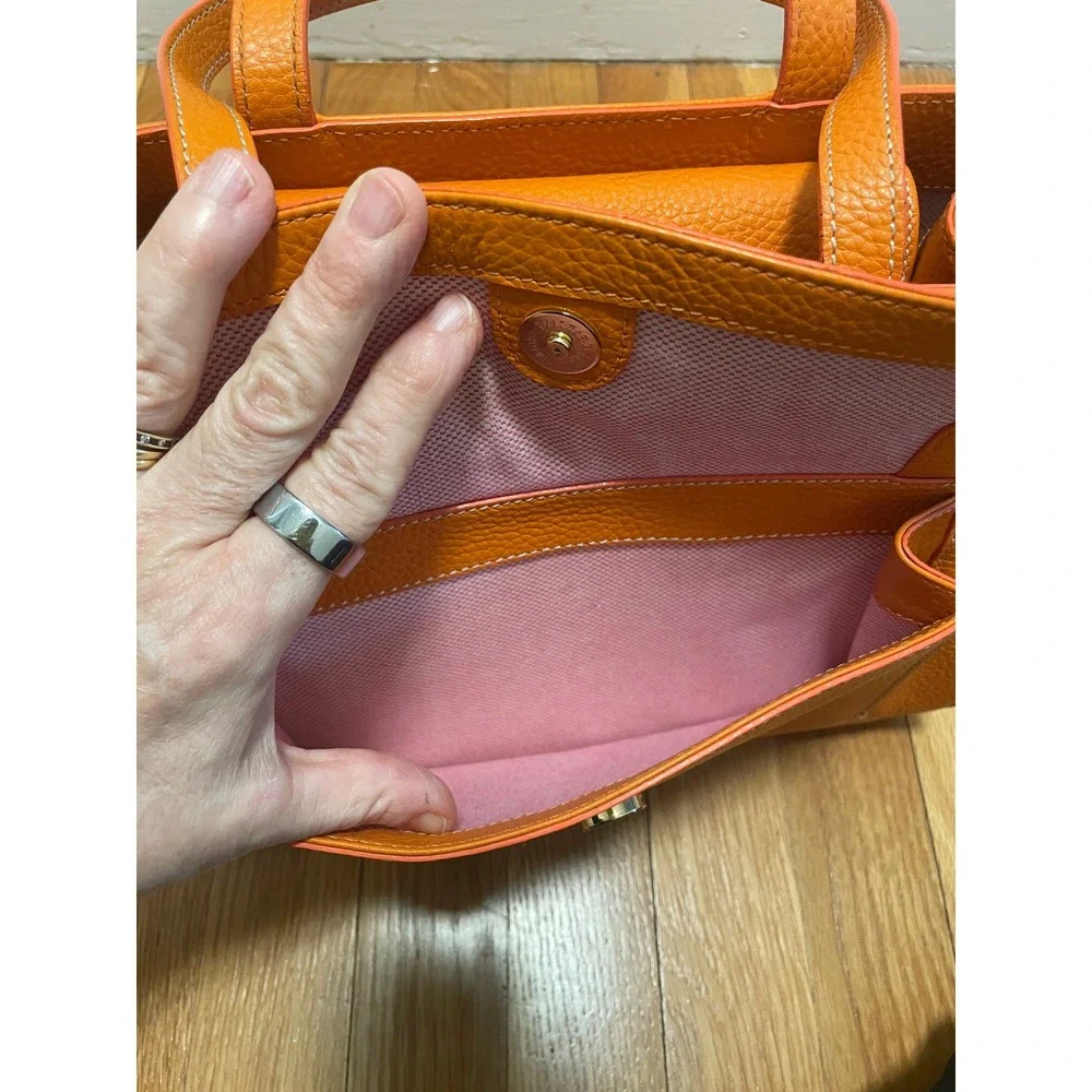 Dooney & Bourke Tote Bag Orange Pebbled Leather Gold Hardware